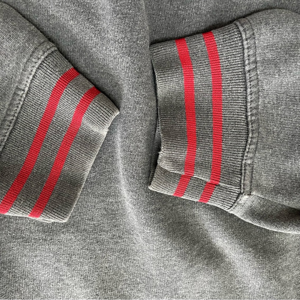 Vintage FUBU red gray rugby pullover crewneck Spellout sweatshirt 2XL hip hop - Picture 7 of 12